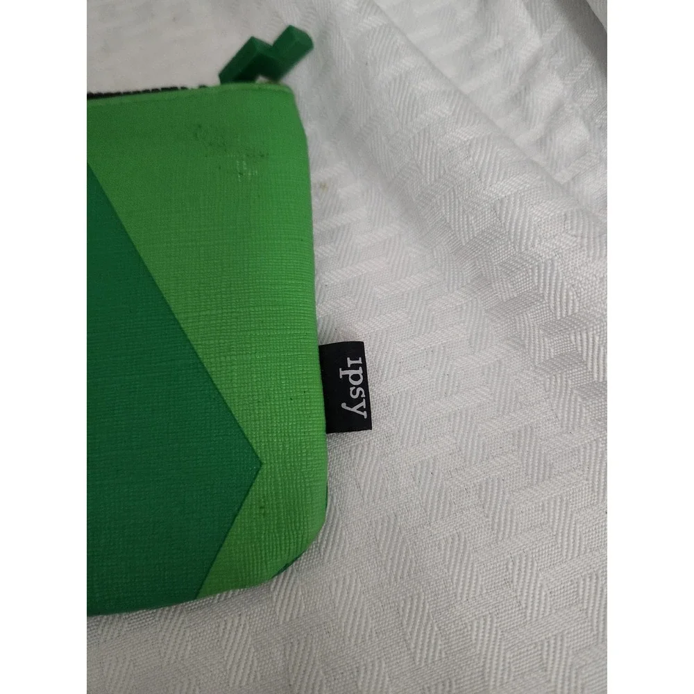 Ipsy x Tetris Makeup Bag Green Geometric Zipper Pouch Cosmetic Travel Case